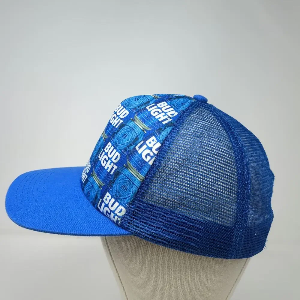 Bud Light Trucker Hat Blue OSFM Snapback Foam Beer Can All Over Print Graphic